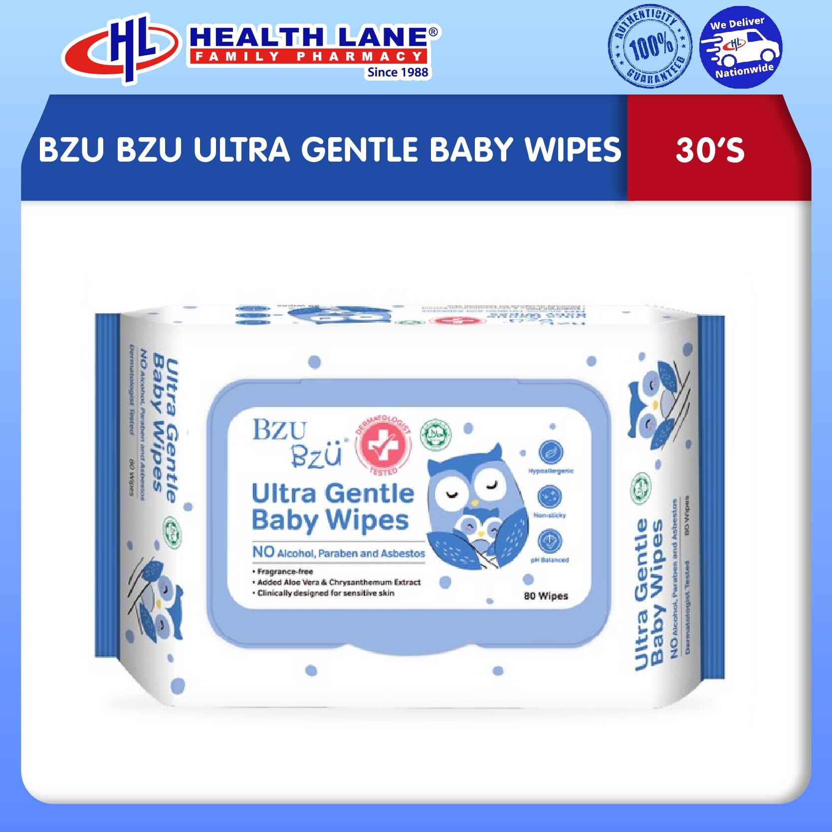 BZU BZU ULTRA GENTLE BABY WIPES (30'S)